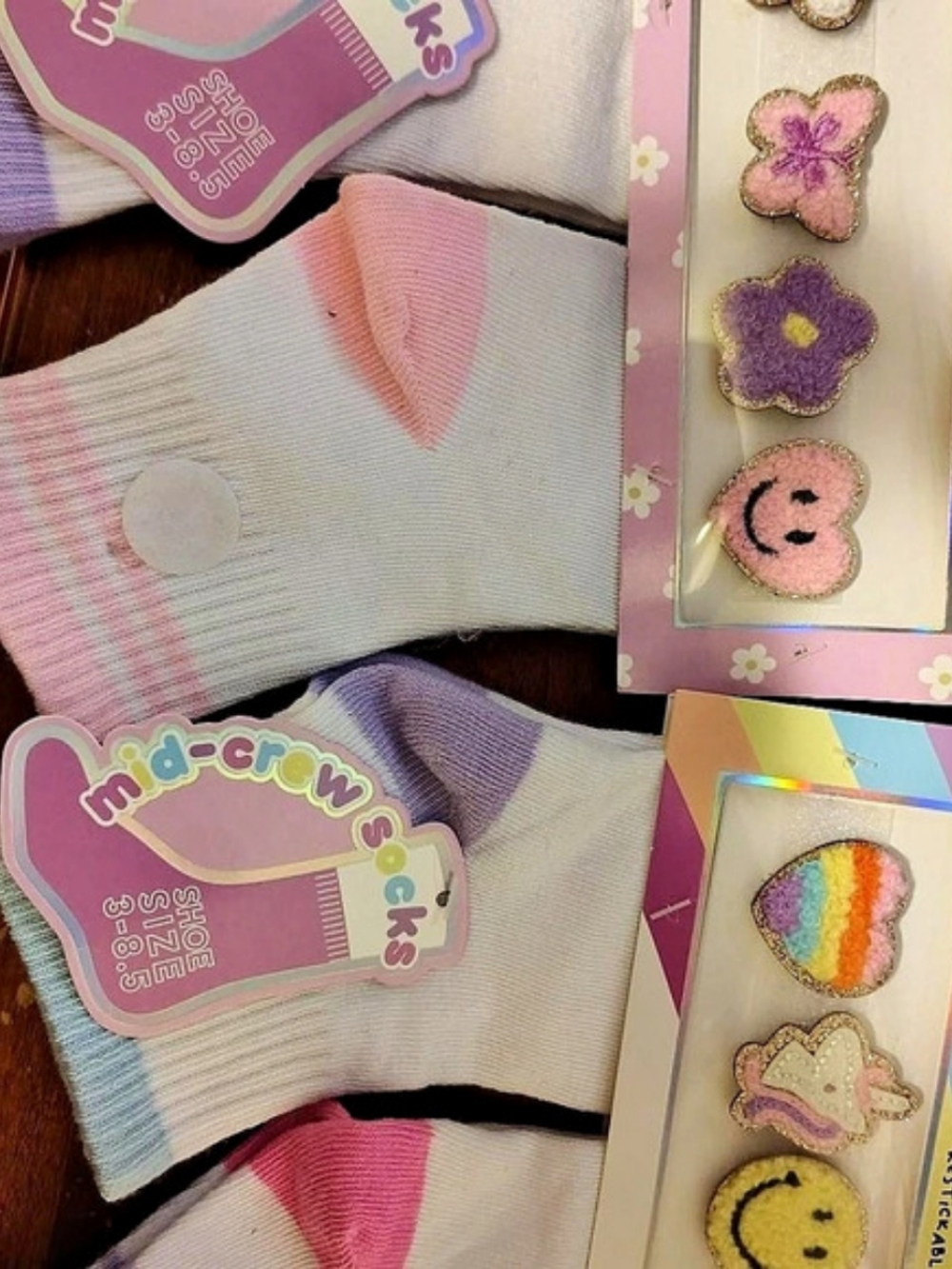 mid-crowns Pastel Striped Socks & Patches Girls 3-5 NWT